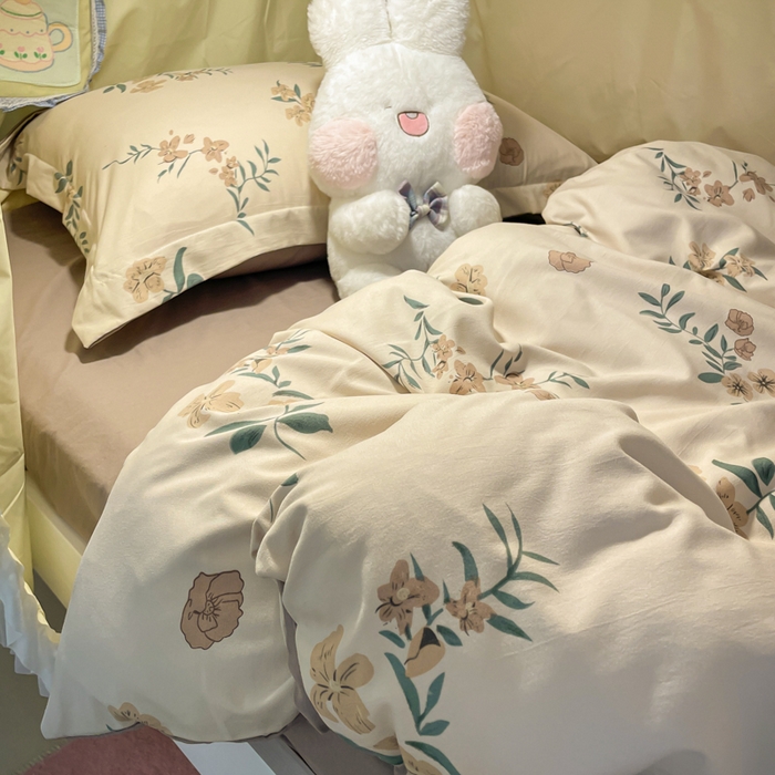 91家纺网 家纺一手货源 找家纺 爱彼家纺 2025新款加厚法式印花学生宿舍三件套上下铺三件套 花意恋