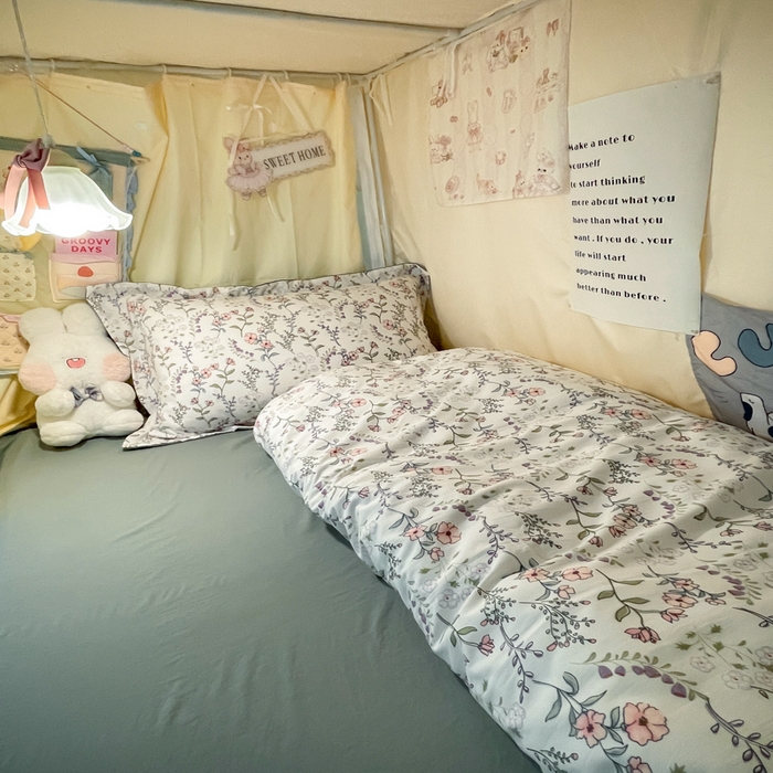 91家纺网 家纺一手货源 找家纺 爱彼家纺 2025新款加厚法式印花学生宿舍三件套上下铺三件套 意镜