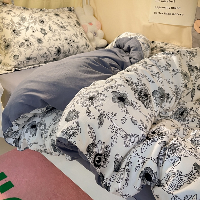 91家纺网 家纺一手货源 找家纺 爱彼家纺 2025新款加厚法式印花学生宿舍三件套上下铺三件套 永墨花园