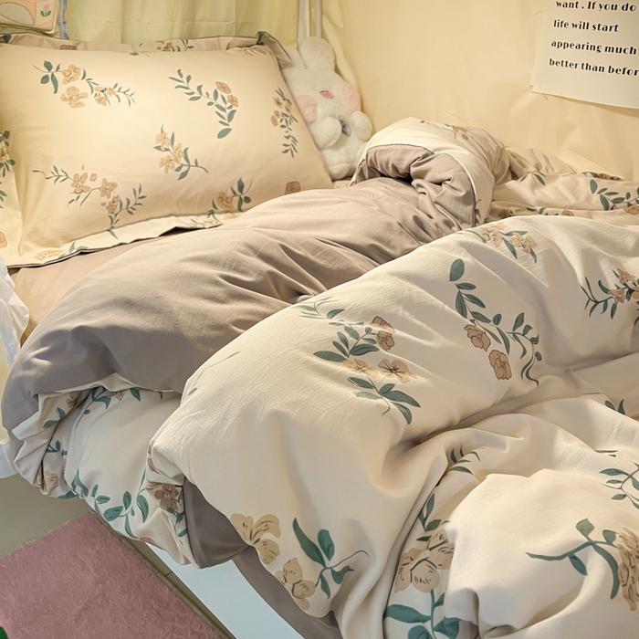 91家纺网 家纺一手货源 找家纺 爱彼家纺 2025新款加厚法式印花学生宿舍三件套上下铺三件套 花意恋