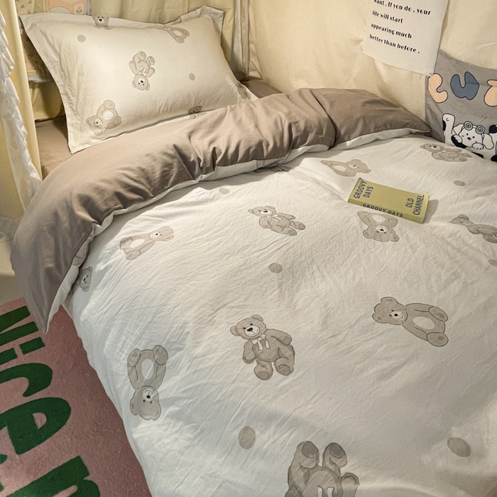 91家纺网 家纺一手货源 找家纺 爱彼家纺 2025新款加厚法式印花学生宿舍三件套上下铺三件套 波点熊