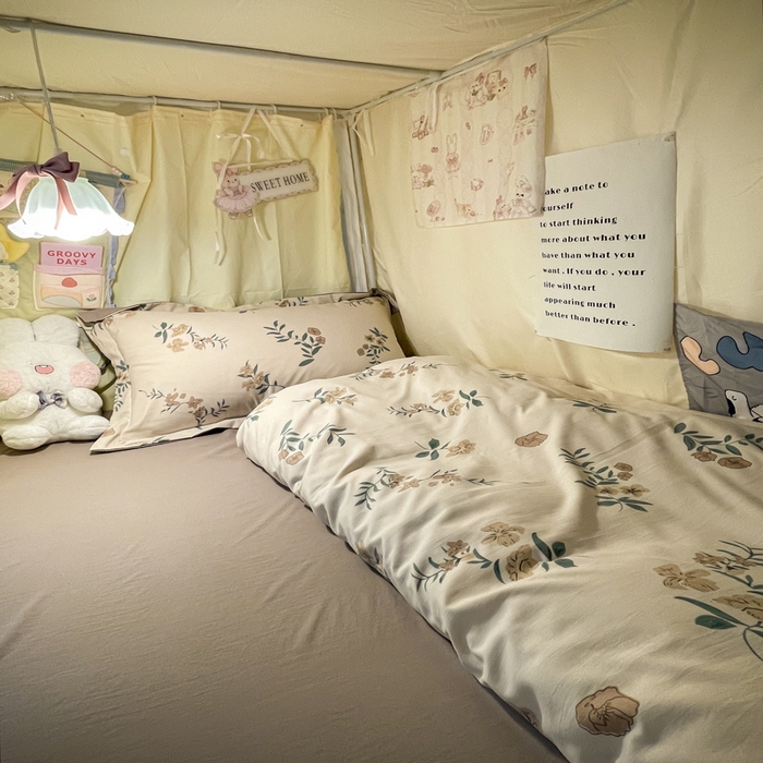 91家纺网 家纺一手货源 找家纺 爱彼家纺 2025新款加厚法式印花学生宿舍三件套上下铺三件套 花意恋
