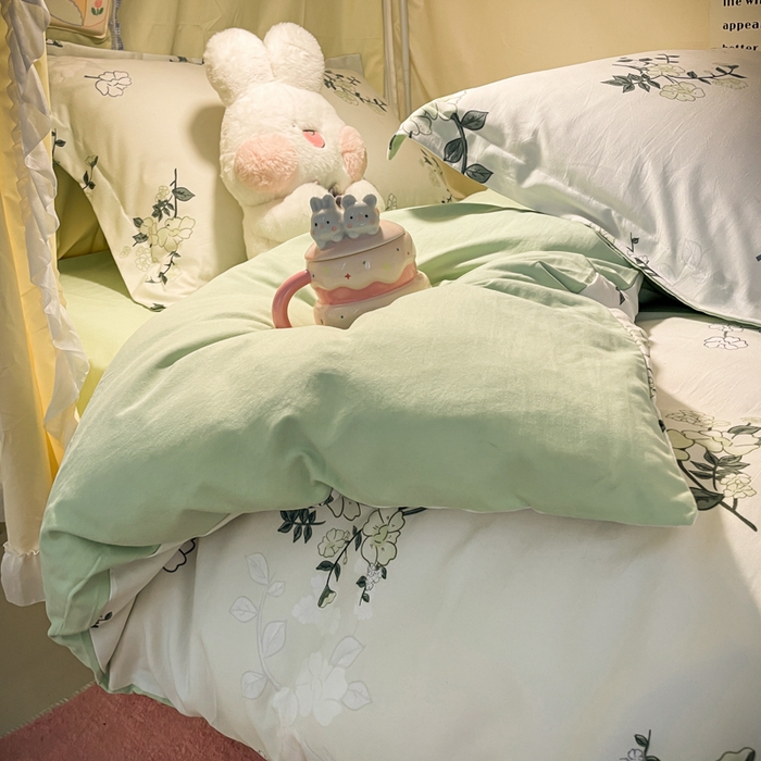 91家纺网 家纺一手货源 找家纺 爱彼家纺 2025新款加厚法式印花学生宿舍三件套上下铺三件套 春意盎然