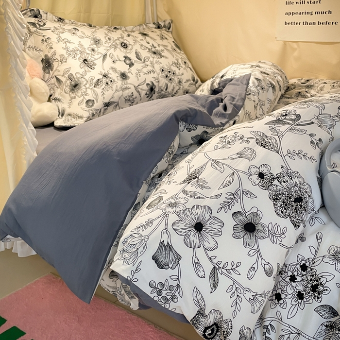 91家纺网 家纺一手货源 找家纺 爱彼家纺 2025新款加厚法式印花学生宿舍三件套上下铺三件套 永墨花园