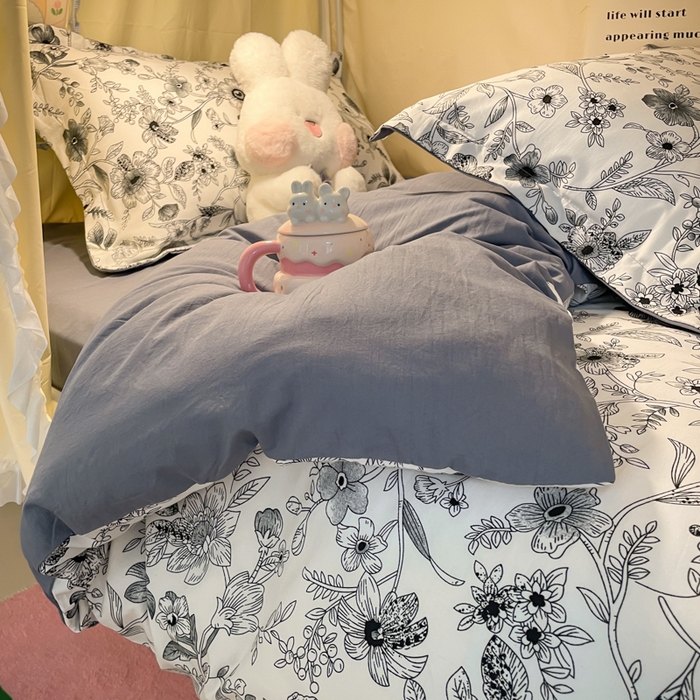 91家纺网 家纺一手货源 找家纺 爱彼家纺 2025新款加厚法式印花学生宿舍三件套上下铺三件套 永墨花园