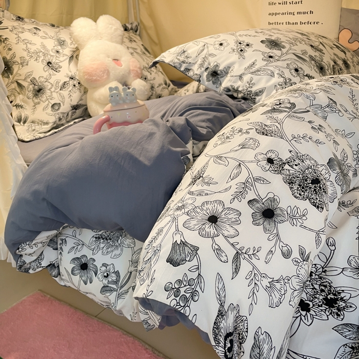 91家纺网 家纺一手货源 找家纺 爱彼家纺 2025新款加厚法式印花学生宿舍三件套上下铺三件套 永墨花园