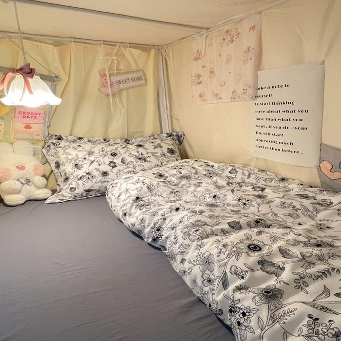 91家纺网 家纺一手货源 找家纺 爱彼家纺 2025新款加厚法式印花学生宿舍三件套上下铺三件套 永墨花园