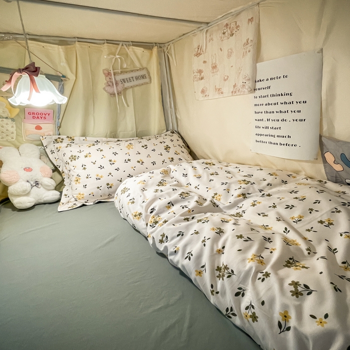 91家纺网 家纺一手货源 找家纺 爱彼家纺 2025新款加厚法式印花学生宿舍三件套上下铺三件套 花海