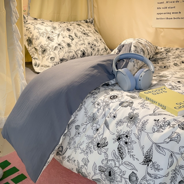 91家纺网 家纺一手货源 找家纺 爱彼家纺 2025新款加厚法式印花学生宿舍三件套上下铺三件套 永墨花园