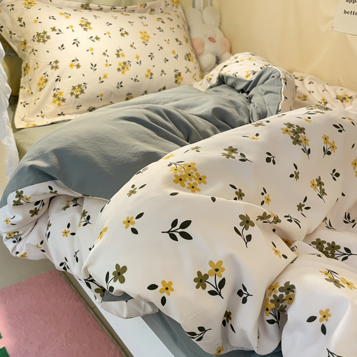 91家纺网 家纺一手货源 找家纺 爱彼家纺 2025新款加厚法式印花学生宿舍三件套上下铺三件套 花海