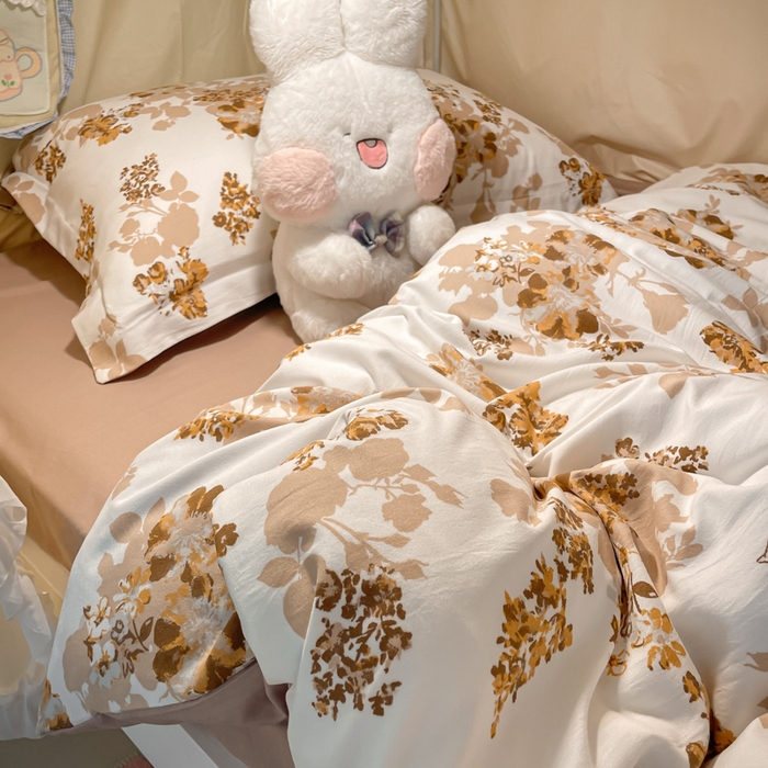 91家纺网 家纺一手货源 找家纺 爱彼家纺 2025新款加厚法式印花学生宿舍三件套上下铺三件套 花影