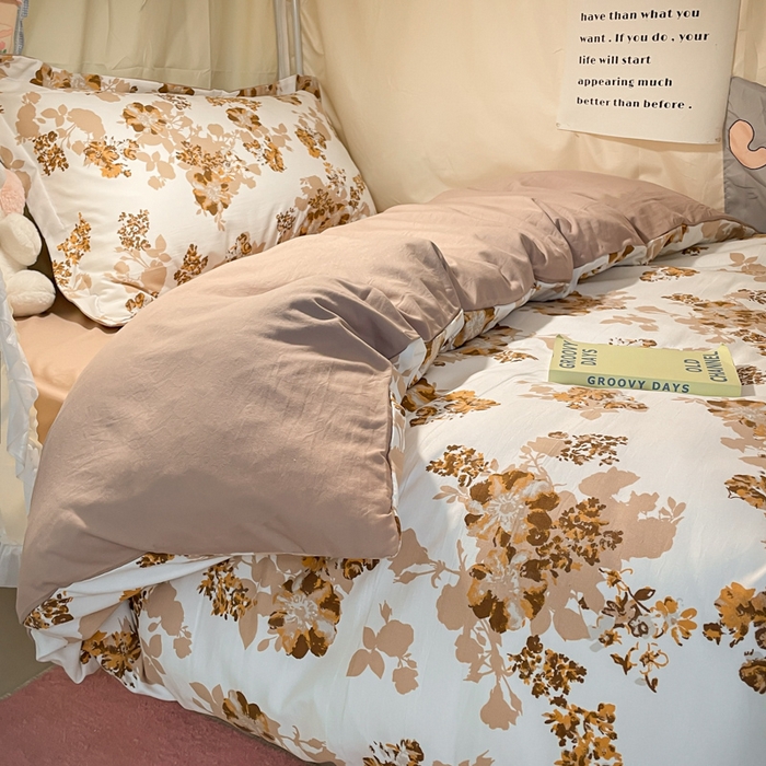 91家纺网 家纺一手货源 找家纺 爱彼家纺 2025新款加厚法式印花学生宿舍三件套上下铺三件套 花影