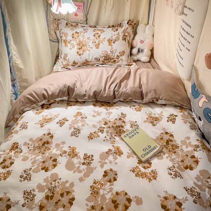 91家纺网 家纺一手货源 找家纺 爱彼家纺 2025新款加厚法式印花学生宿舍三件套上下铺三件套 花影