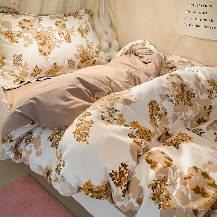 91家纺网 家纺一手货源 找家纺 爱彼家纺 2025新款加厚法式印花学生宿舍三件套上下铺三件套 花影