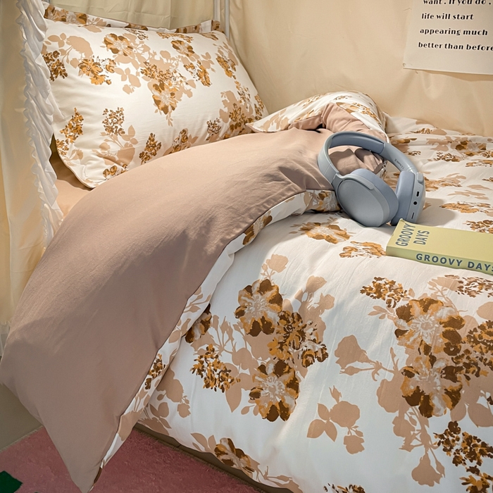 91家纺网 家纺一手货源 找家纺 爱彼家纺 2025新款加厚法式印花学生宿舍三件套上下铺三件套 花影