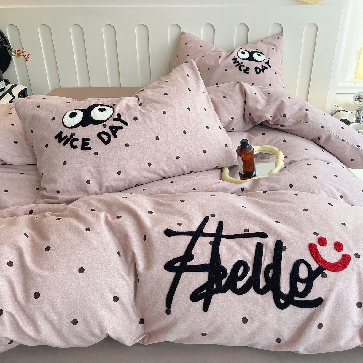 炫拼家纺 2025新款全棉磨毛ins风毛巾绣纯棉四件套-hello系列 hello-知意