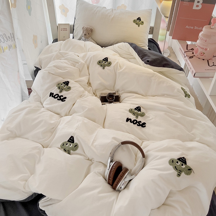 爱彼家纺 2025新款超柔水洗棉毛巾绣学生宿舍三件套上下铺三件套 白兰灰