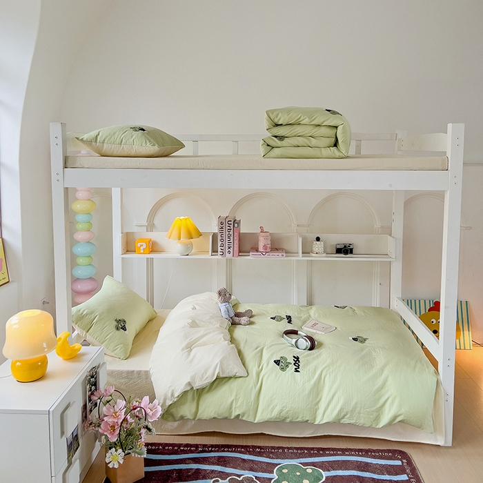 91家纺网 家纺一手货源 找家纺 爱彼家纺 2025新款超柔水洗棉毛巾绣学生宿舍三件套上下铺三件套 果绿芝士