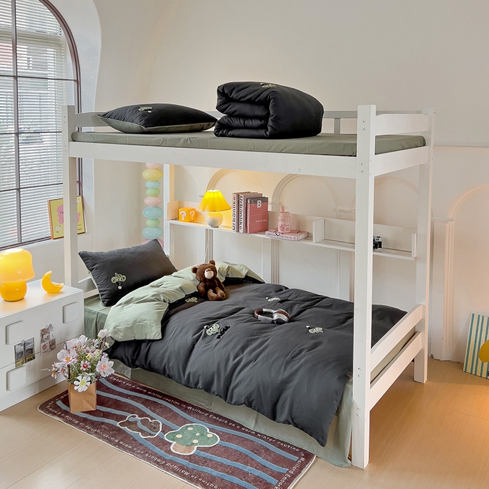 91家纺网 家纺一手货源 找家纺 爱彼家纺 2025新款超柔水洗棉毛巾绣学生宿舍三件套上下铺三件套 深灰抹茶