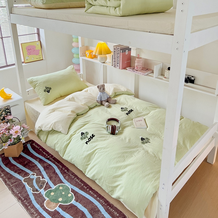 91家纺网 家纺一手货源 找家纺 爱彼家纺 2025新款超柔水洗棉毛巾绣学生宿舍三件套上下铺三件套 果绿芝士