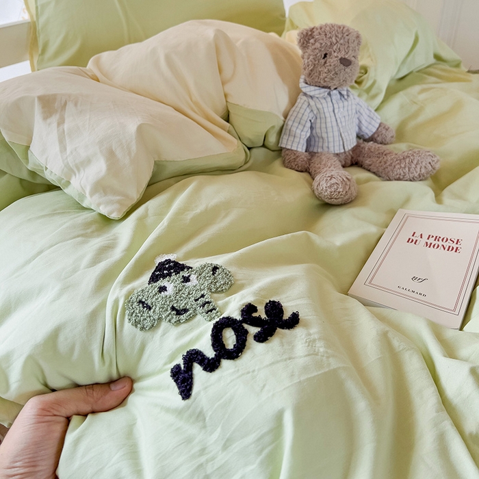 91家纺网 家纺一手货源 找家纺 爱彼家纺 2025新款超柔水洗棉毛巾绣学生宿舍三件套上下铺三件套 果绿芝士