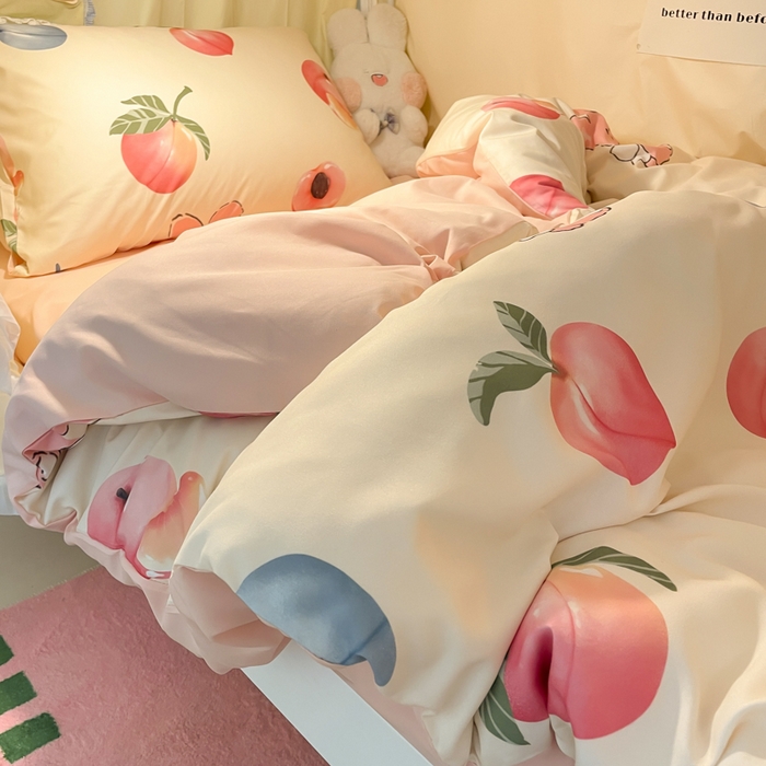 91家纺网 家纺一手货源 找家纺 爱彼家纺 2025新款卡通印花水洗棉学生宿舍三件套上下铺三件套 蜜桃兔