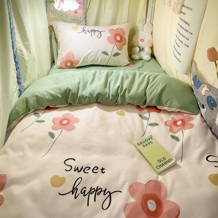 爱彼家纺 2025新款卡通印花水洗棉学生宿舍三件套上下铺三件套 浪漫花开
