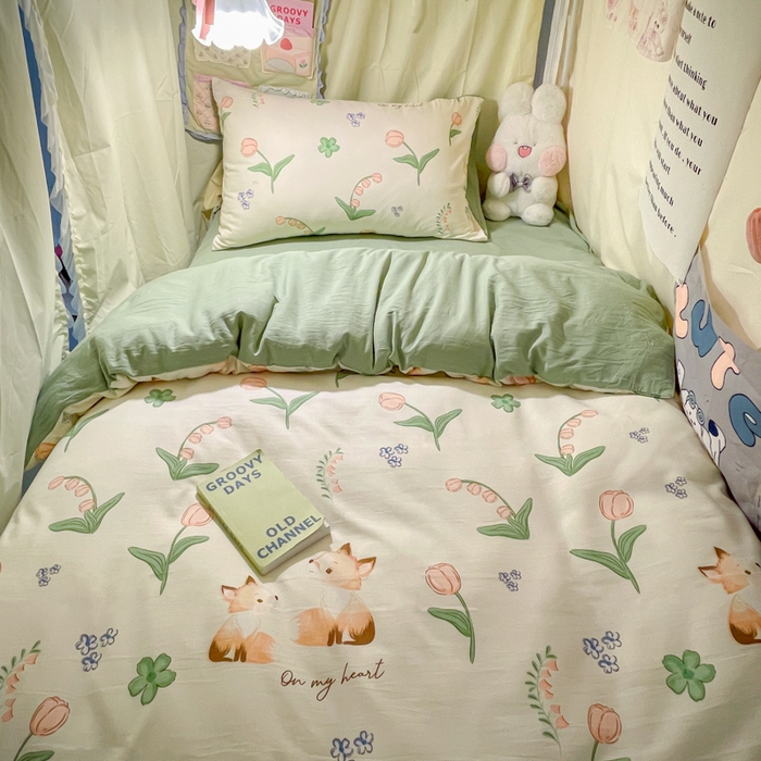 爱彼家纺 2025新款卡通印花水洗棉学生宿舍三件套上下铺三件套 兔兔花语