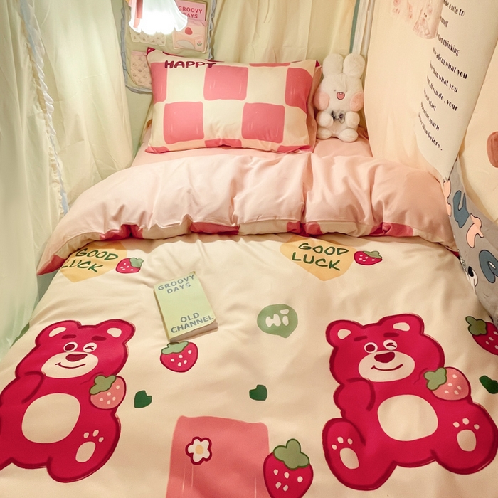 91家纺网 家纺一手货源 找家纺 （总）爱彼家纺 2025新款卡通印花水洗棉学生宿舍三件套上下铺三件套