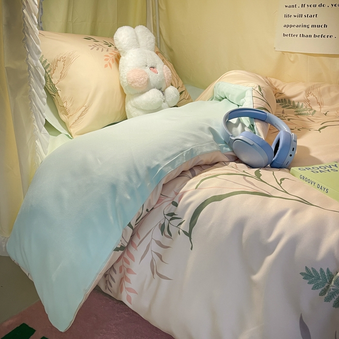 91家纺网 家纺一手货源 找家纺 爱彼家纺 2025新款卡通印花水洗棉学生宿舍三件套上下铺三件套 遇仙草