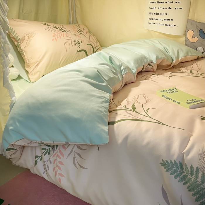 91家纺网 家纺一手货源 找家纺 爱彼家纺 2025新款卡通印花水洗棉学生宿舍三件套上下铺三件套 遇仙草