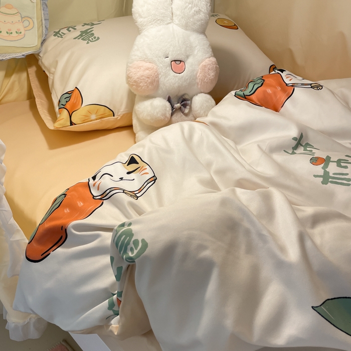 91家纺网 家纺一手货源 找家纺 爱彼家纺 2025新款卡通印花水洗棉学生宿舍三件套上下铺三件套 柿如意