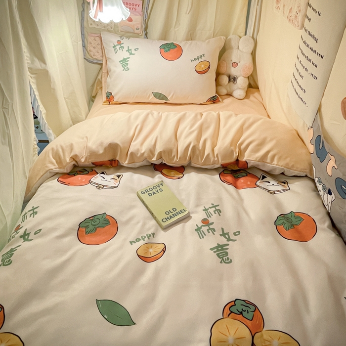 爱彼家纺 2025新款卡通印花水洗棉学生宿舍三件套上下铺三件套 柿如意