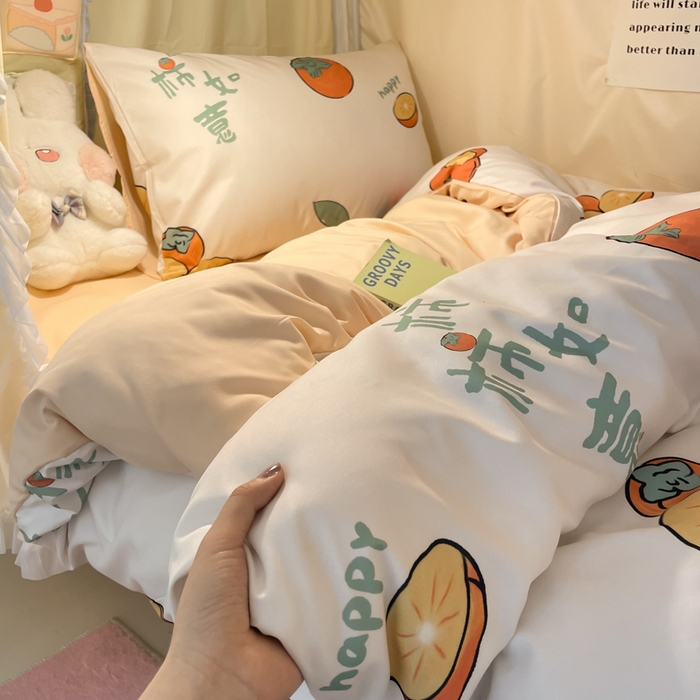 91家纺网 家纺一手货源 找家纺 爱彼家纺 2025新款卡通印花水洗棉学生宿舍三件套上下铺三件套 柿如意
