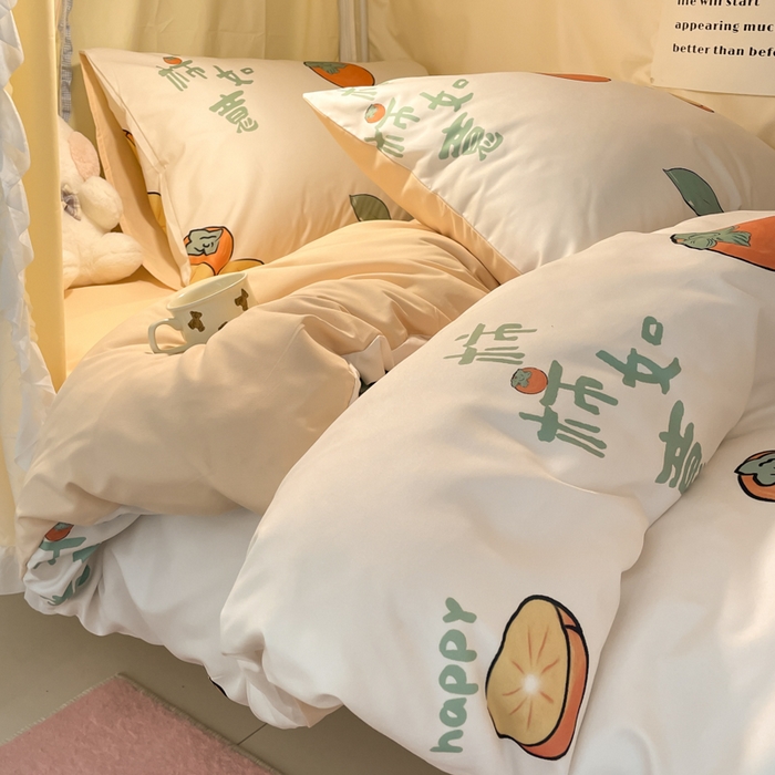 91家纺网 家纺一手货源 找家纺 爱彼家纺 2025新款卡通印花水洗棉学生宿舍三件套上下铺三件套 柿如意
