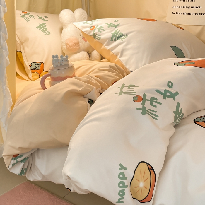 91家纺网 家纺一手货源 找家纺 爱彼家纺 2025新款卡通印花水洗棉学生宿舍三件套上下铺三件套 柿如意