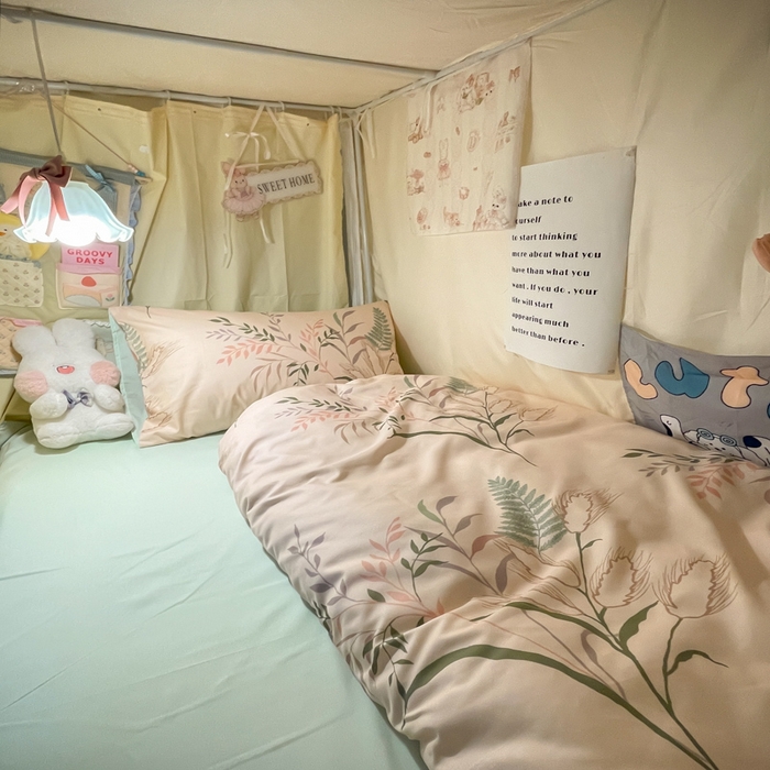 91家纺网 家纺一手货源 找家纺 爱彼家纺 2025新款卡通印花水洗棉学生宿舍三件套上下铺三件套 遇仙草