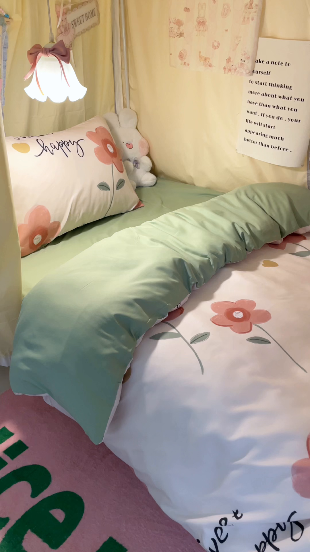 91家纺网 家纺一手货源 找家纺 爱彼家纺 2025新款卡通印花水洗棉学生宿舍三件套上下铺三件套 浪漫花开