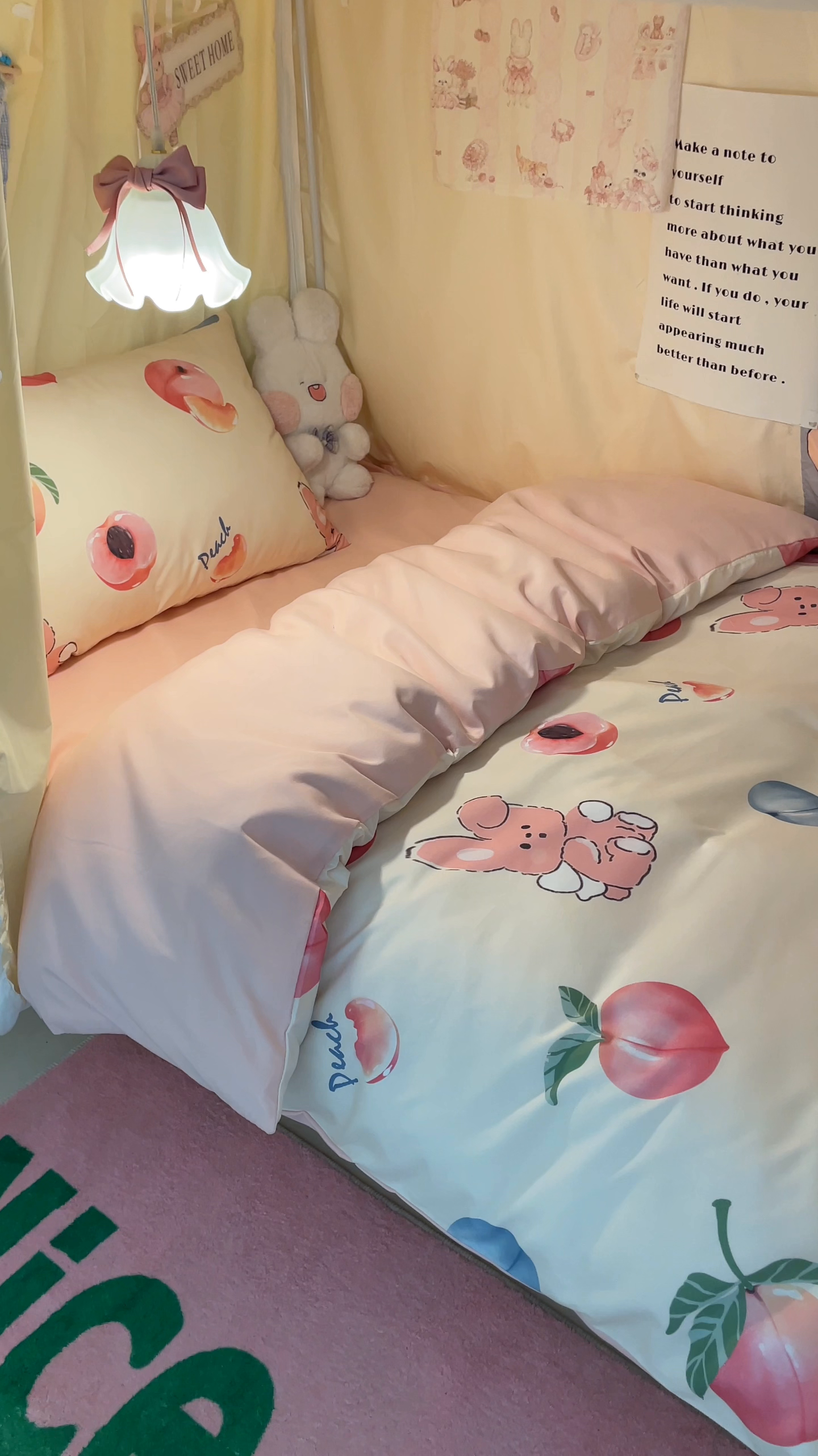 91家纺网 家纺一手货源 找家纺 爱彼家纺 2025新款卡通印花水洗棉学生宿舍三件套上下铺三件套 蜜桃兔