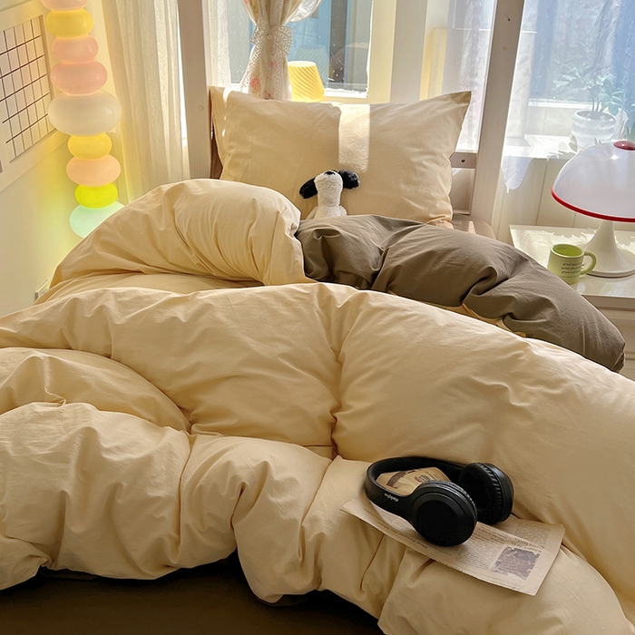 91家纺网 家纺一手货源 找家纺 爱彼家纺 2025新款40支全棉纯棉学生宿舍上下铺三件套-风格1 米驼摩卡