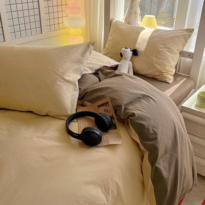 91家纺网 家纺一手货源 找家纺 爱彼家纺 2025新款40支全棉纯棉学生宿舍上下铺三件套-风格1 米驼摩卡