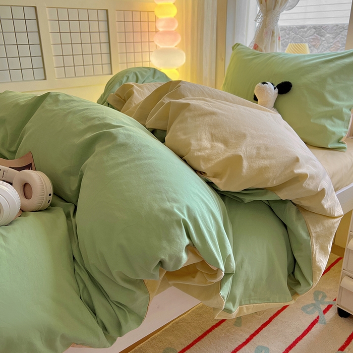 91家纺网 家纺一手货源 找家纺 爱彼家纺 2025新款40支全棉纯棉学生宿舍上下铺三件套-风格1 清水绿米驼