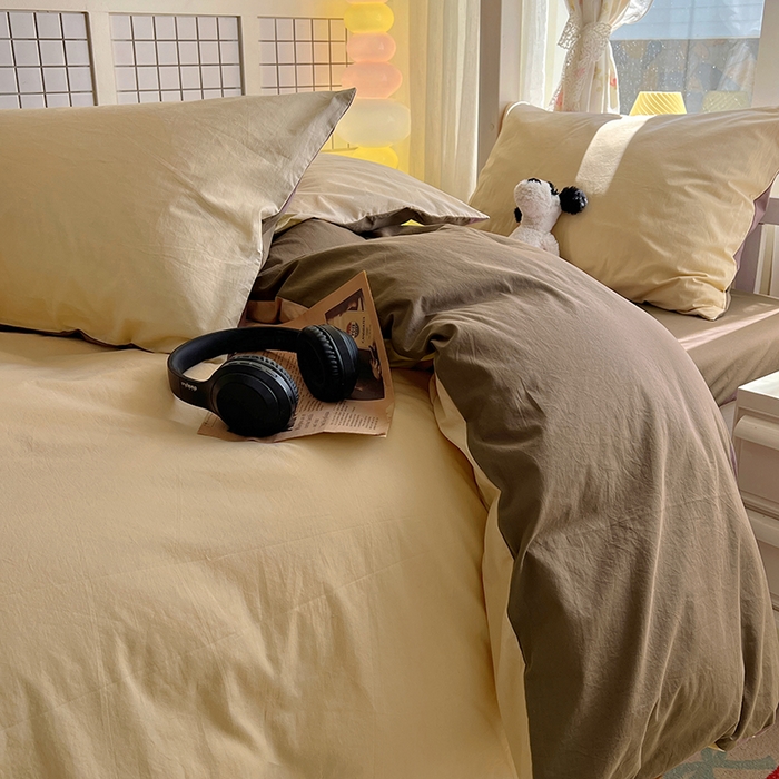 91家纺网 家纺一手货源 找家纺 爱彼家纺 2025新款40支全棉纯棉学生宿舍上下铺三件套-风格1 米驼摩卡