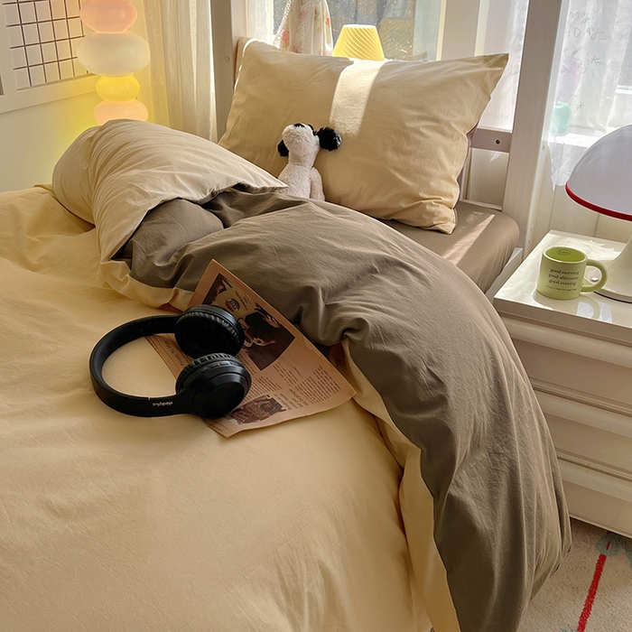 91家纺网 家纺一手货源 找家纺 爱彼家纺 2025新款40支全棉纯棉学生宿舍上下铺三件套-风格1 米驼摩卡