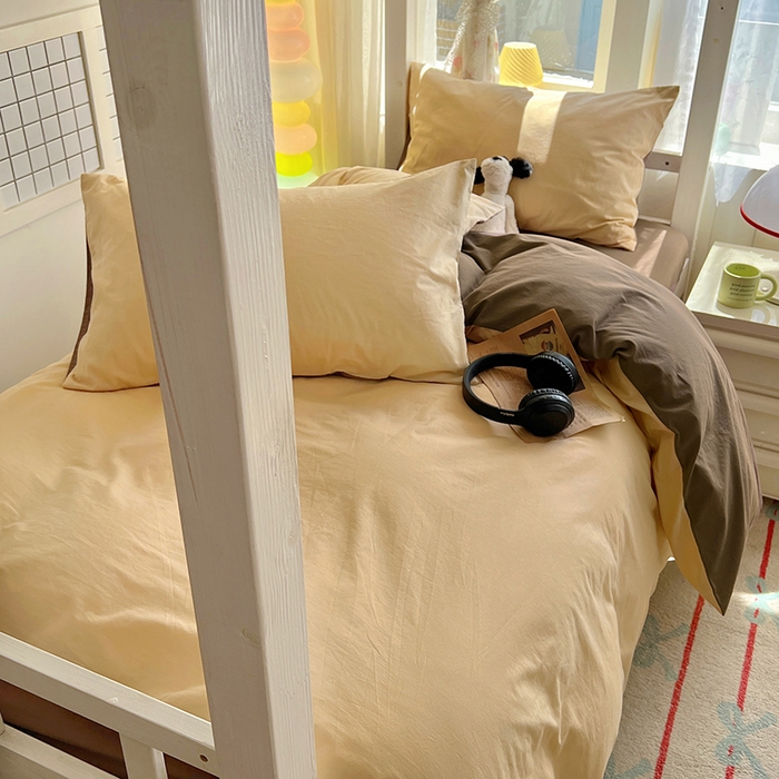 91家纺网 家纺一手货源 找家纺 爱彼家纺 2025新款40支全棉纯棉学生宿舍上下铺三件套-风格1 米驼摩卡