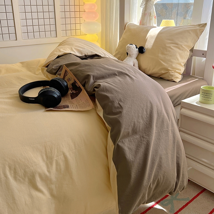 91家纺网 家纺一手货源 找家纺 爱彼家纺 2025新款40支全棉纯棉学生宿舍上下铺三件套-风格1 米驼摩卡