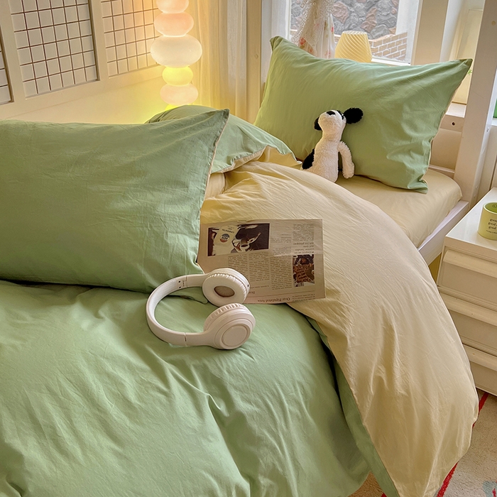 91家纺网 家纺一手货源 找家纺 爱彼家纺 2025新款40支全棉纯棉学生宿舍上下铺三件套-风格1 清水绿米驼