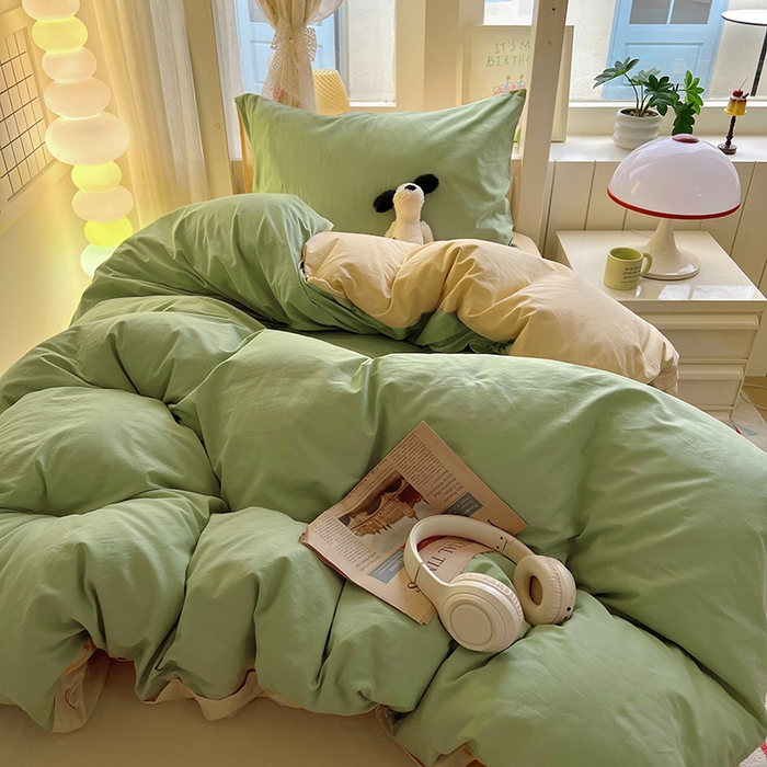 爱彼家纺 2025新款40支全棉纯棉学生宿舍上下铺三件套-风格1 清水绿米驼