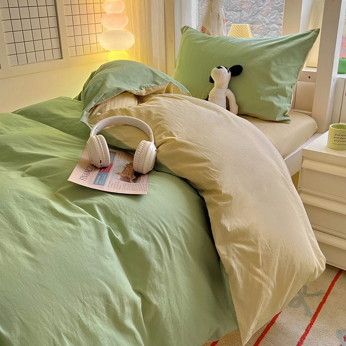 91家纺网 家纺一手货源 找家纺 爱彼家纺 2025新款40支全棉纯棉学生宿舍上下铺三件套-风格1 清水绿米驼