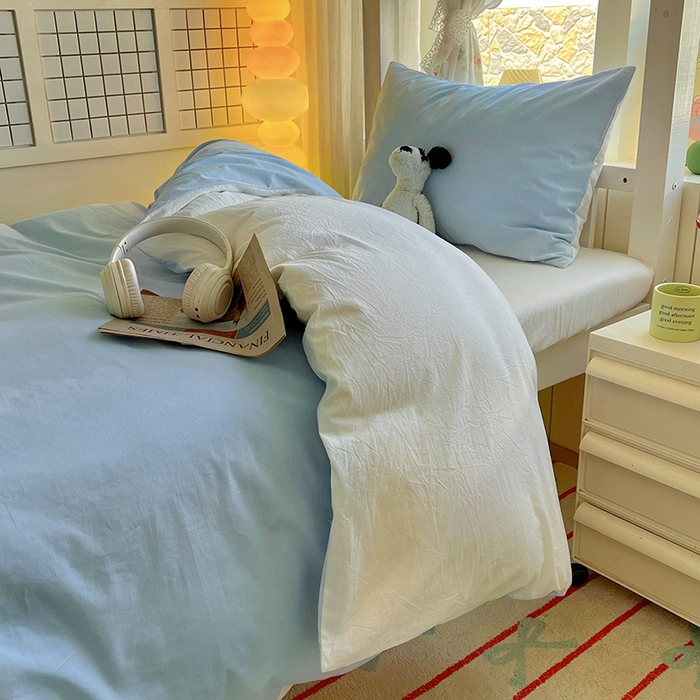91家纺网 家纺一手货源 找家纺 爱彼家纺 2025新款40支全棉纯棉学生宿舍上下铺三件套-风格1 天空蓝奶白